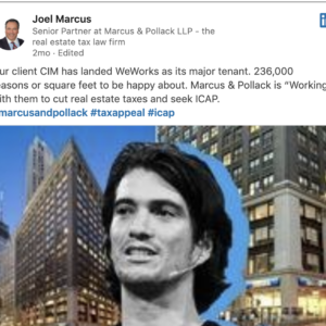 screen shot of Real Deal article on Linked In with collage of mans head and buildings