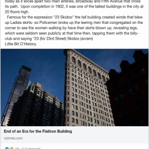 The Flatiron Building was one of the first skyscrapers in New York City. LinkedIn screen shot
