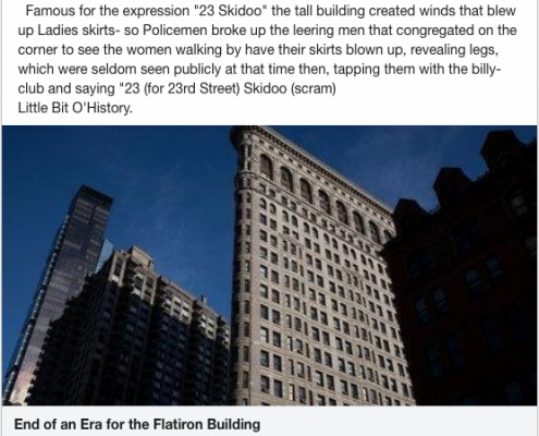The Flatiron Building was one of the first skyscrapers in New York City. LinkedIn screen shot