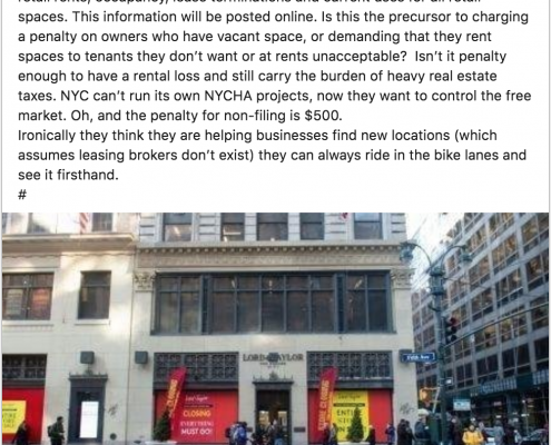 New York’s City Council just passed legislation to require landlords to report retail rents, occupancy, lease terminations and current uses for all retail spaces.